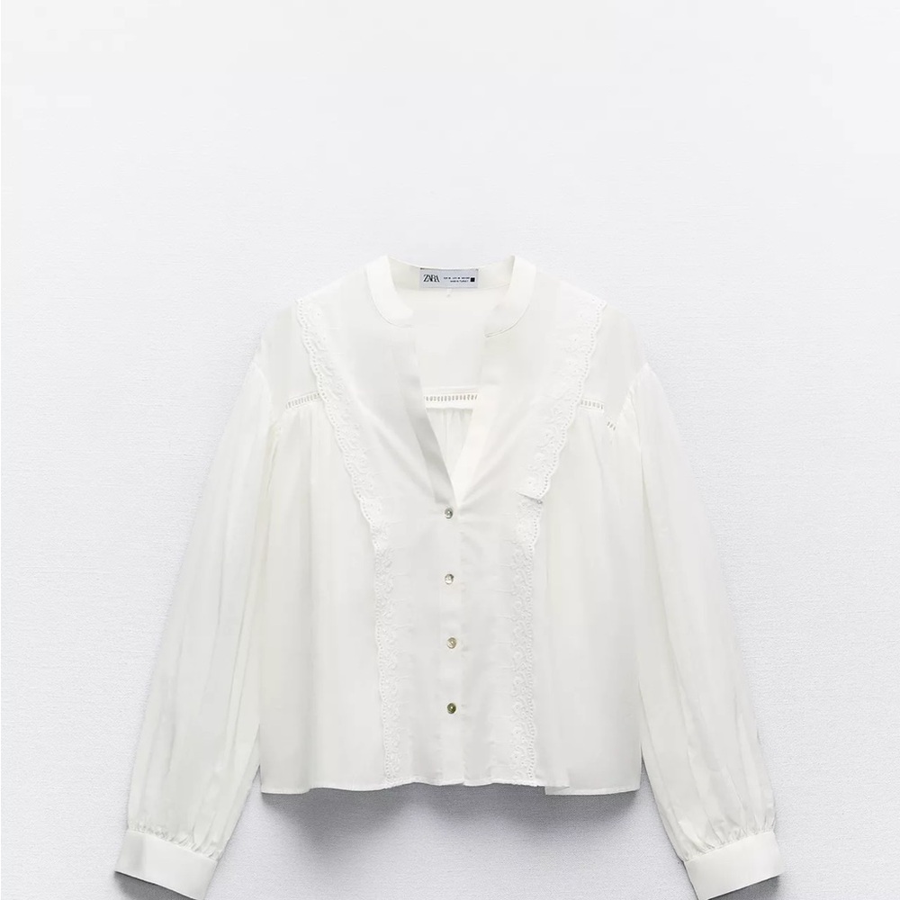 Zara White Long Sleeve Sailor Collar Blouse